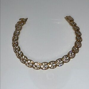 NWOT Gold Plt Sterling Silver Rhinestone Horseshoe Link Designer Line Bracelet